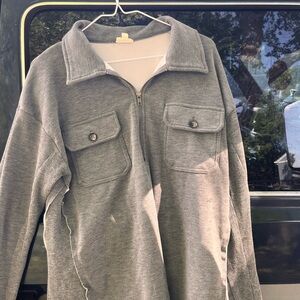 Gray Quarter-Zip Pullover Sweater with hand painted graphic. One of a kind!